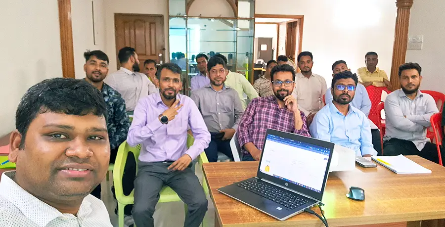 Business professionals learning together in a modern training session